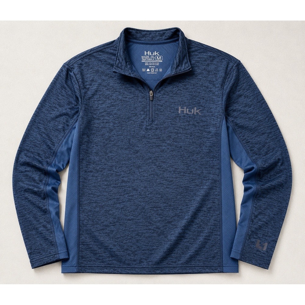 Huk Fishing 1/4 Zip Pullover Mens Medium Blue Performance Fleece Stretch Top M